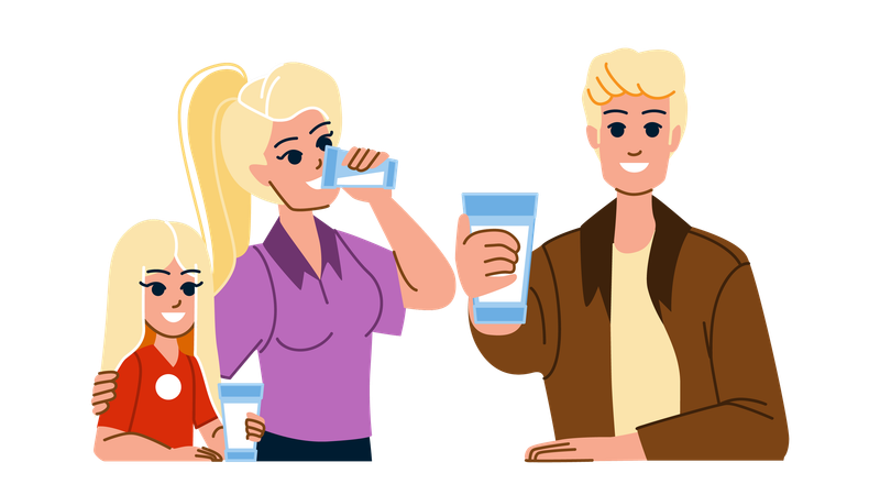Family drinking water  Illustration