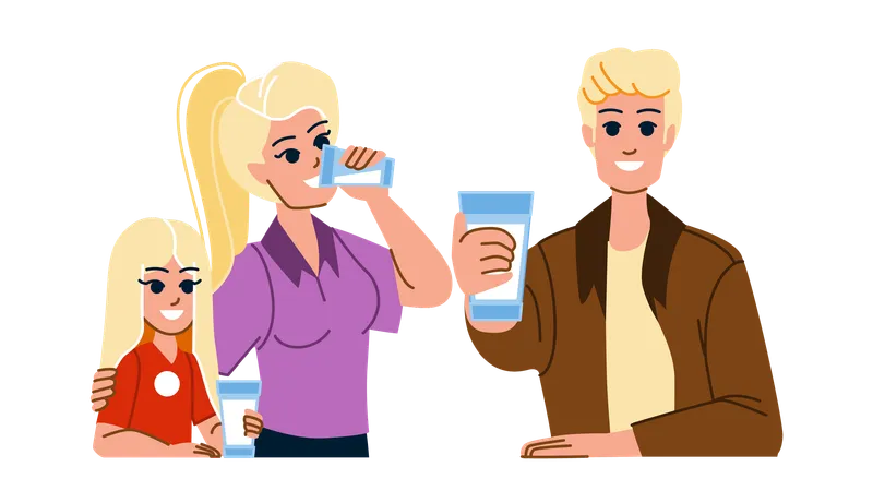 Family drinking water  Illustration