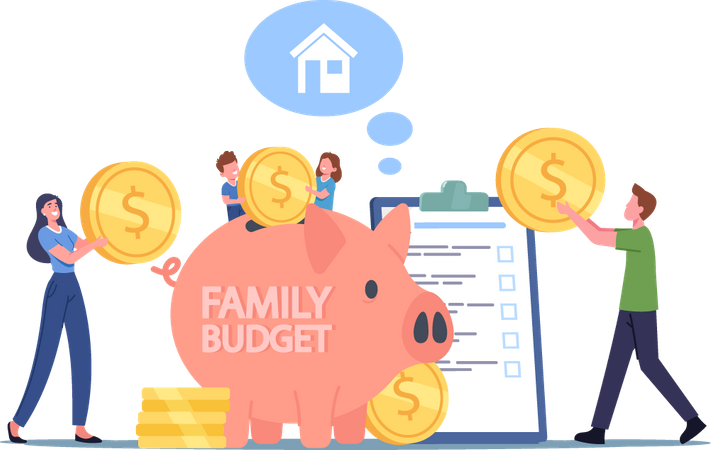 Family Earn and Save Money  Illustration