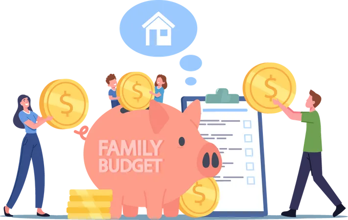 Family Earn and Save Money  Illustration