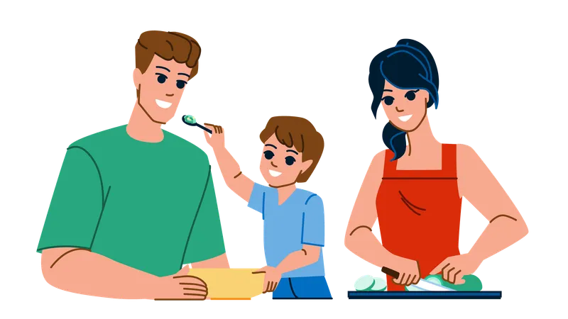 Family Eating Vector Food Meal Child Mother Lunch Father Happy Dinner Together Man Home Parent Caucasian Female Family Eating Character People Flat Cartoon Illustration Illustration
