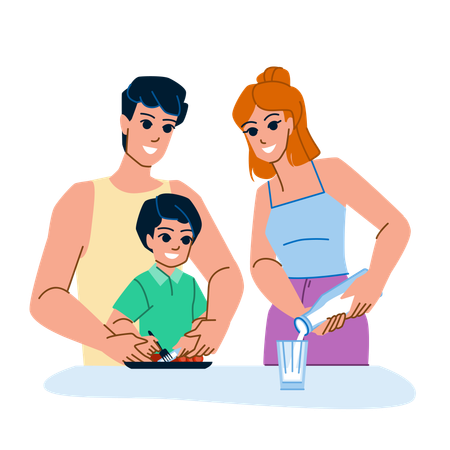 Family eating breakfast  Illustration