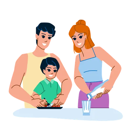 Family eating breakfast  Illustration