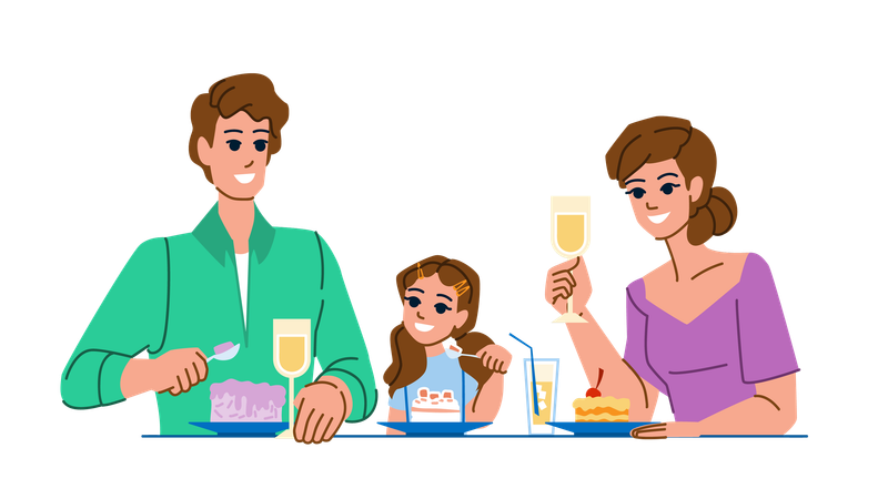 Family eating food at restaurant  Illustration