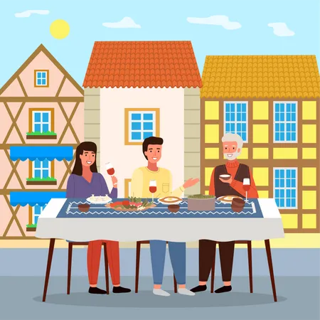 Family eating food together  Illustration