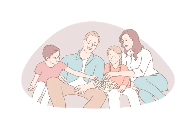 Family eating fruit together  Illustration