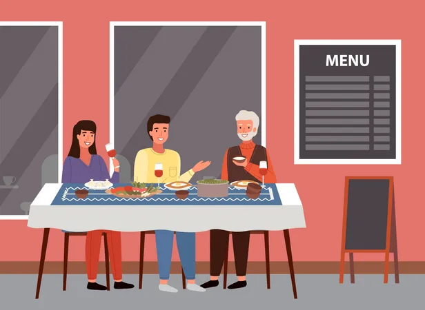 Family eating georgian food  Illustration