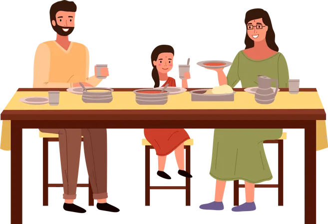 Family eating indian food together  Illustration