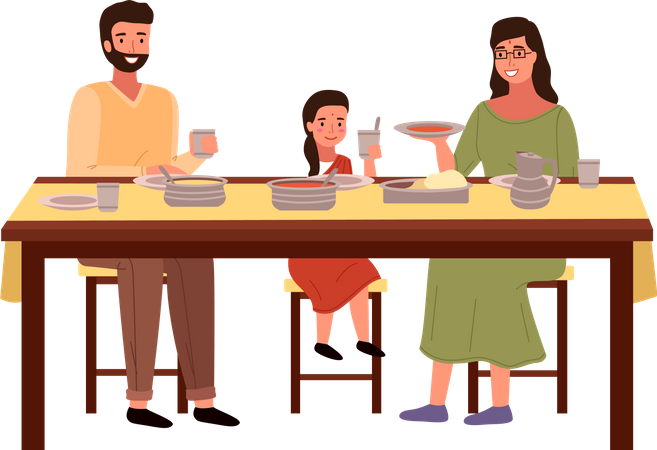 Family eating indian food together  Illustration