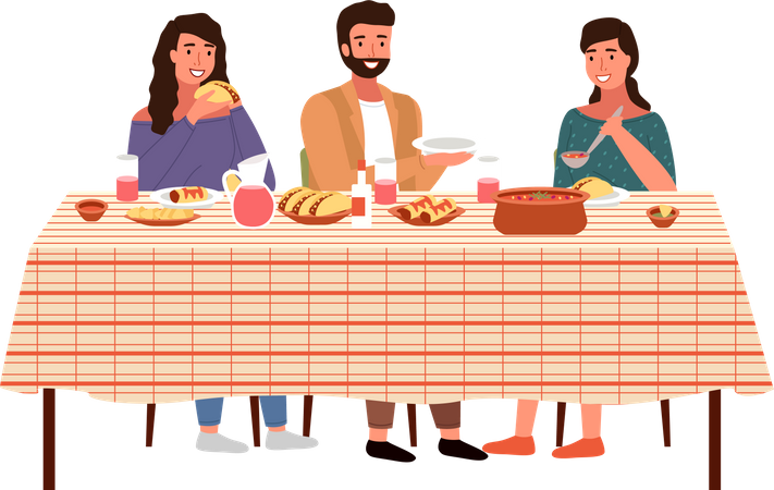 Family eating mexican cuisine dishes  Illustration