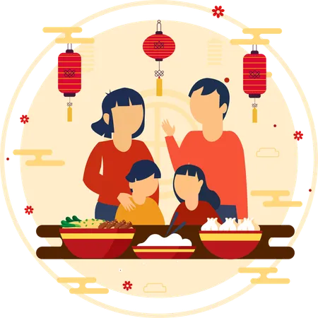 Family Eating Together  Illustration