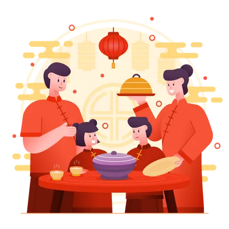 Family Eating Together Illustration