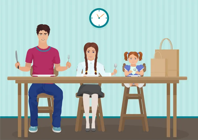 Family eating together  Illustration