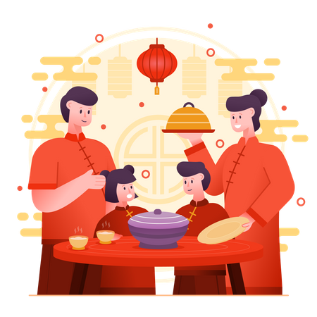 Family Eating Together  Illustration