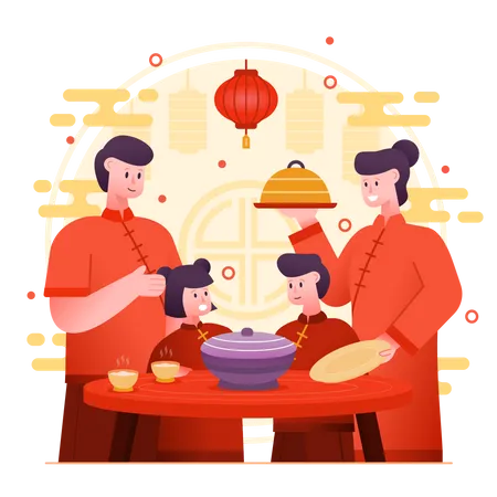 Family Eating Together  Illustration