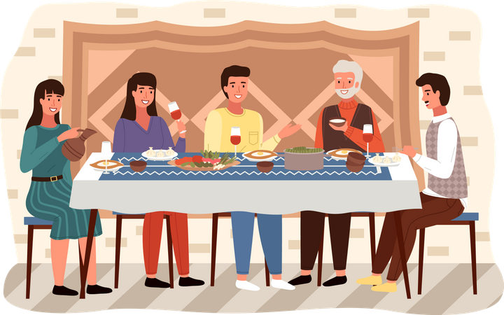 Family eating traditional georgian food  Illustration