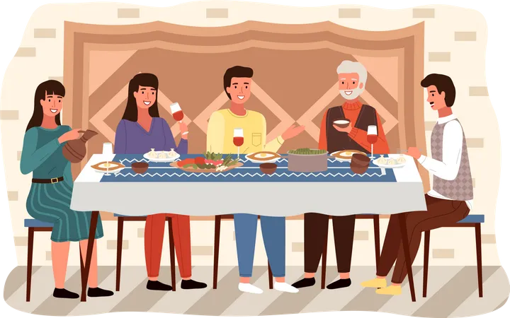 Family eating traditional georgian food  Illustration