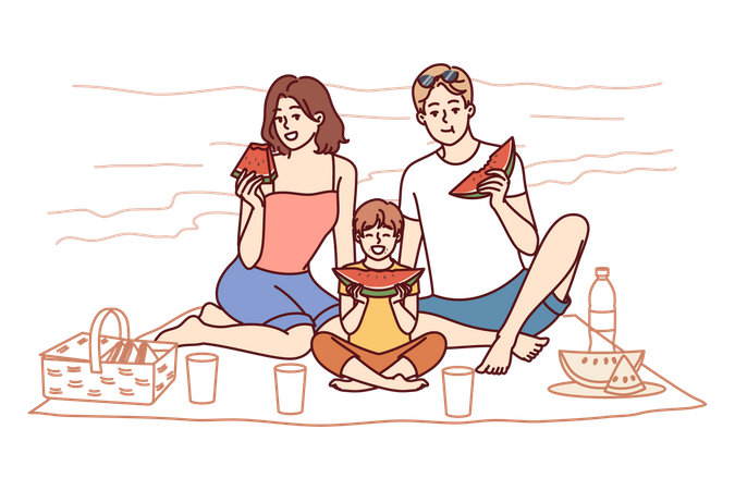 Family eating watermelon  Illustration