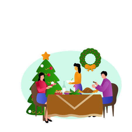 Family enjoy christmas dinner  Illustration