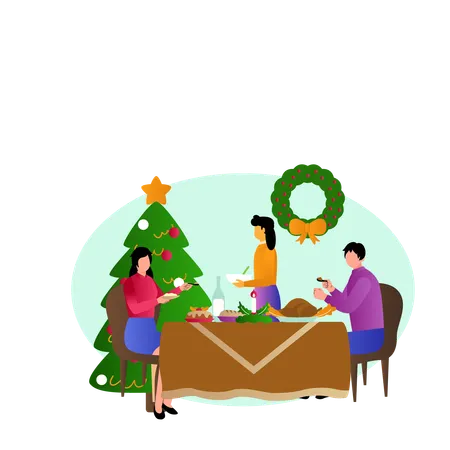 Family enjoy christmas dinner  Illustration