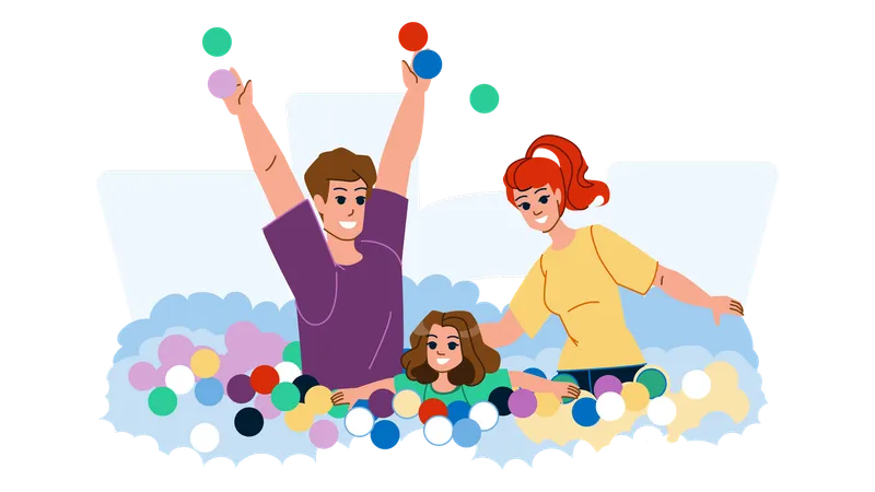 Family Entertiment Vector Happy Fun Girl Young Child Play Kid Together Childhood Joy Person Mother Father Family Entertiment Character People Flat Cartoon Illustration Illustration