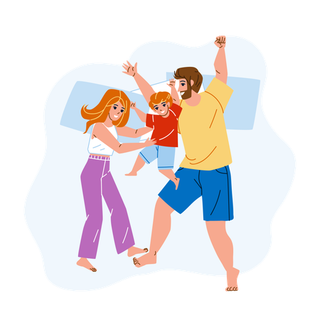 Family Enjoy Fun Time In Bedroom Together  Illustration