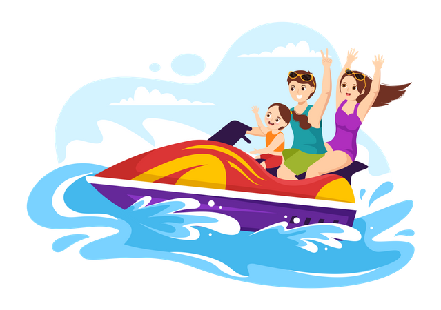 Family enjoy jet ski ride  Illustration