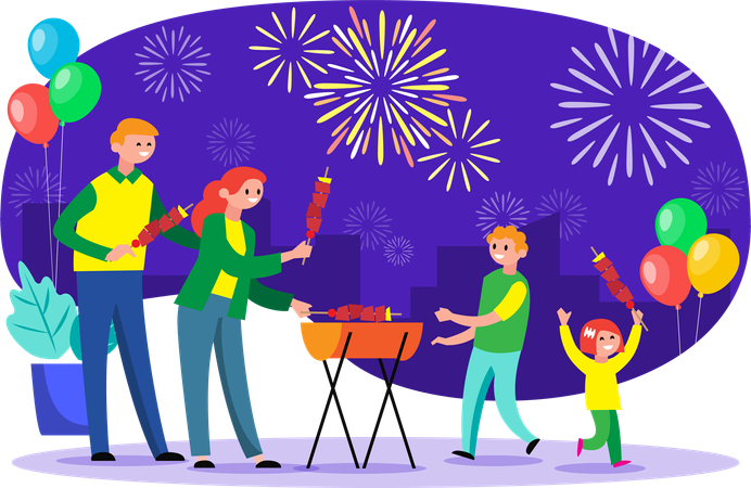 Family enjoy spending time together in New Year party  Illustration