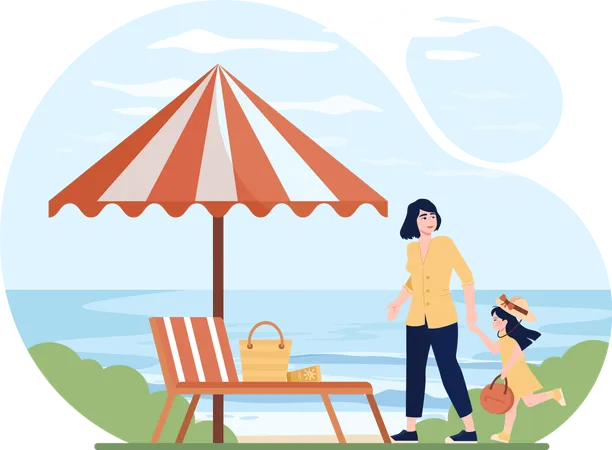 Family enjoying at beach  Illustration