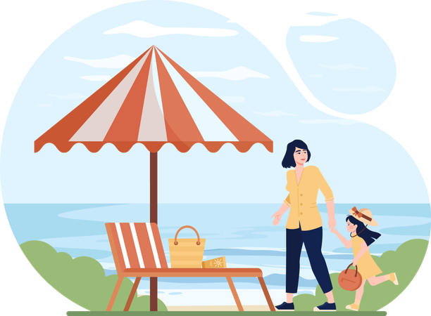 Family enjoying at beach  Illustration