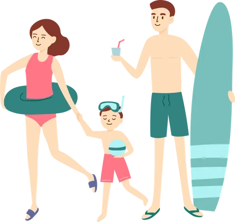 Family enjoying at sea beach  Illustration