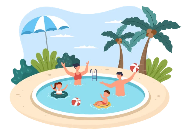Family Enjoying at Swimming Pool Illustration