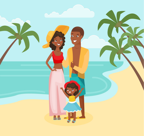Family enjoying at tropical beach  일러스트레이션