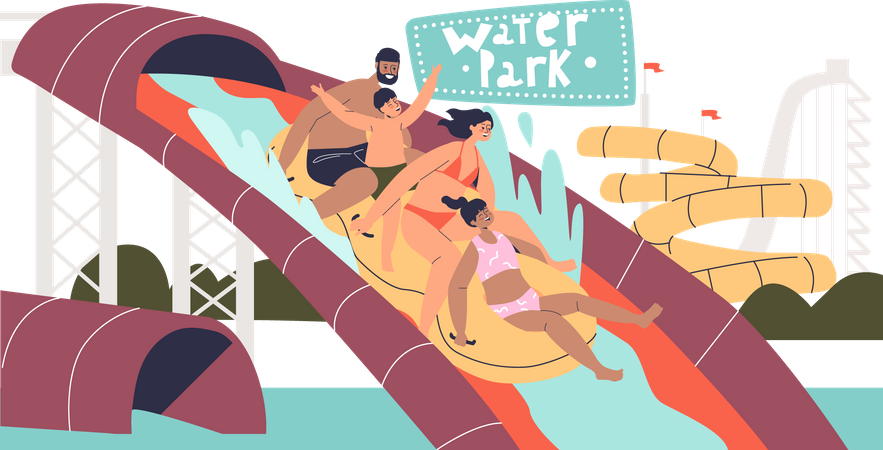 Family enjoying at  water park Illustration
