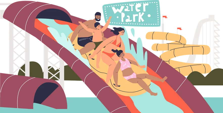 Family enjoying at  water park Illustration