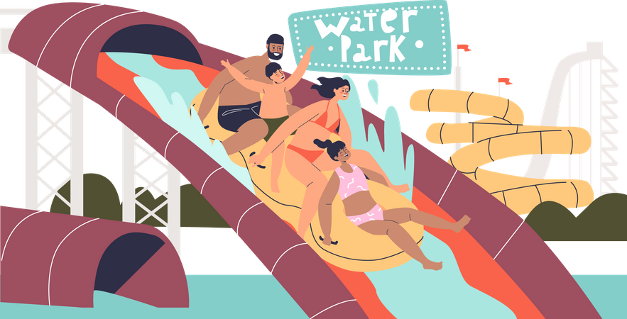 Family enjoying at  water park  イラスト