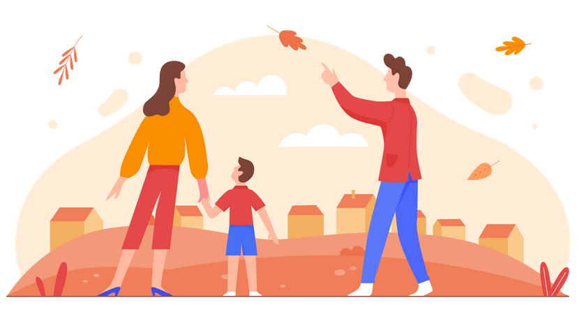 Family enjoying autumn  Illustration