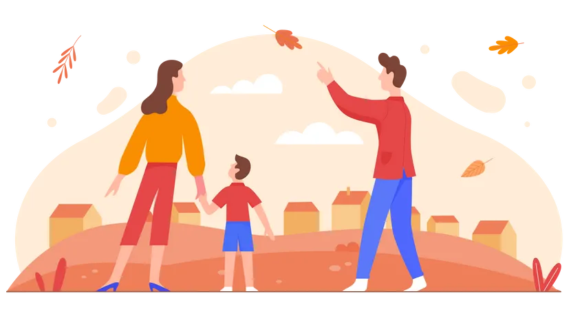 Family enjoying autumn  Illustration