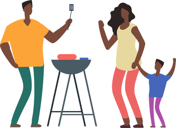 Family enjoying barbeque Illustration
