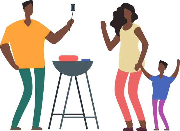 Family enjoying barbeque  Illustration