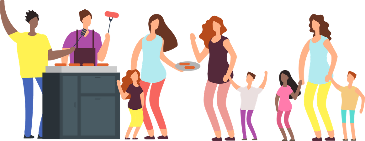 Family enjoying barbeque  Illustration