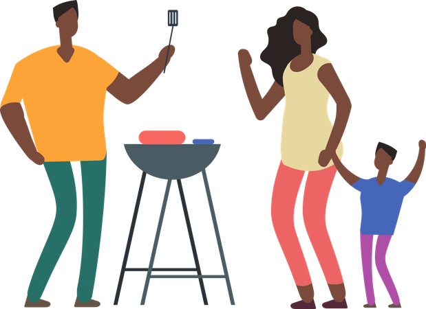 Family enjoying barbeque  Illustration