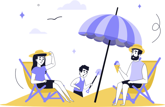 Family enjoying beach vacation  Illustration