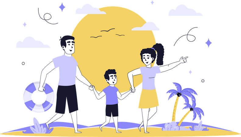 Family enjoying beach vacation  Illustration