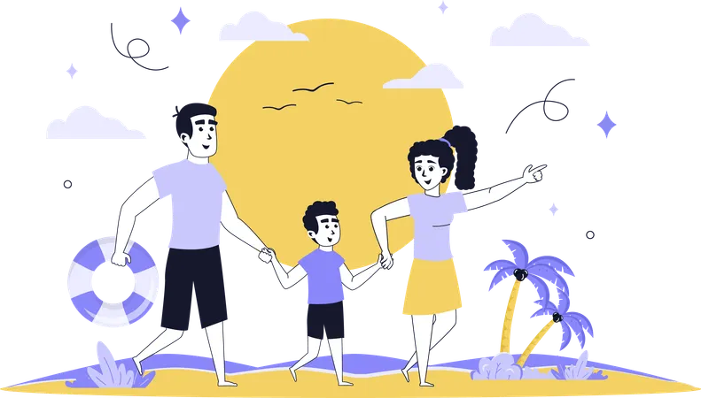 Family enjoying beach vacation  Illustration