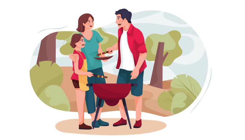 Family enjoying camping  Illustration