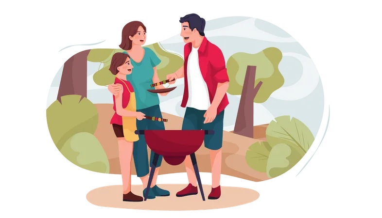 Family enjoying camping  Illustration