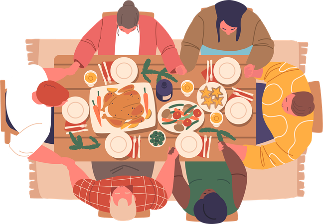 Family enjoying christmas dinner together  Illustration