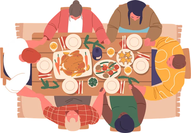 Family enjoying christmas dinner together  Illustration