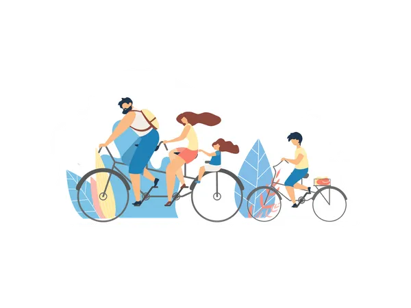 Family enjoying cycling Illustration